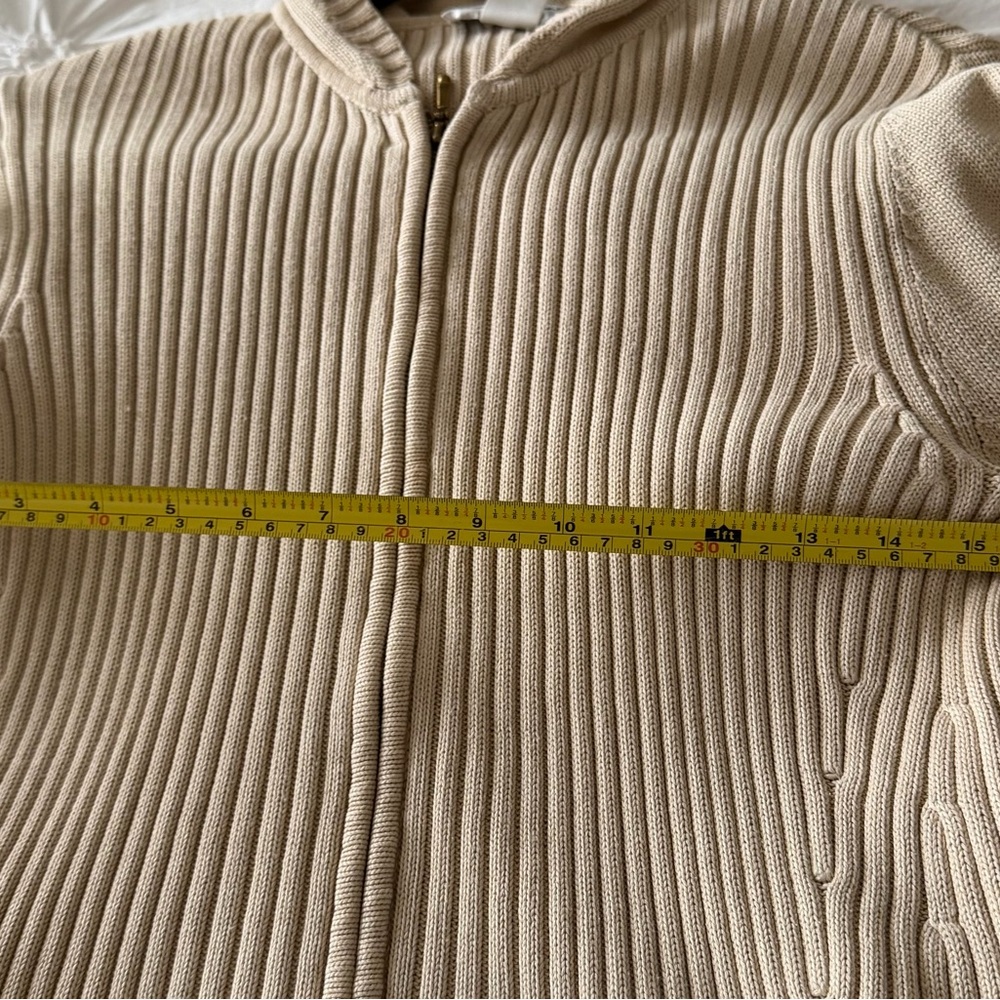 Evan Picone Cream Cable Knit Zip Hoodie Cardigan Sweater Medium - Picture 6 of 8